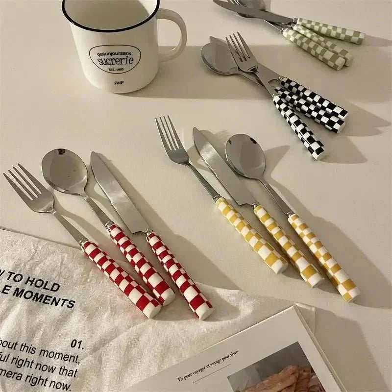 Elegant Tableware Set with Steel Cutlery and Ceramic Handles