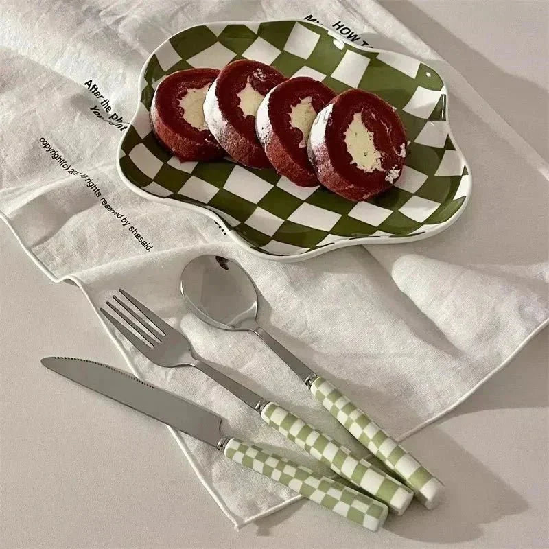Elegant Tableware Set with Steel Cutlery and Ceramic Handles