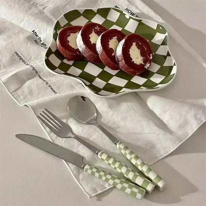 Elegant Tableware Set with Steel Cutlery and Ceramic Handles