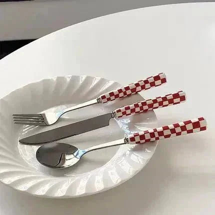 Elegant Tableware Set with Steel Cutlery and Ceramic Handles