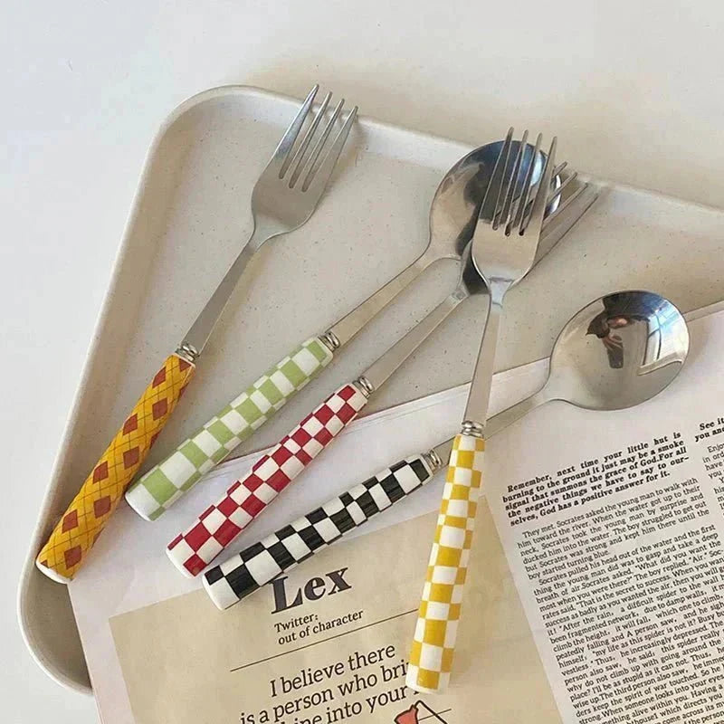 Elegant Tableware Set with Steel Cutlery and Ceramic Handles
