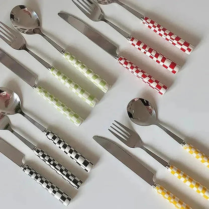 Elegant Tableware Set with Steel Cutlery and Ceramic Handles