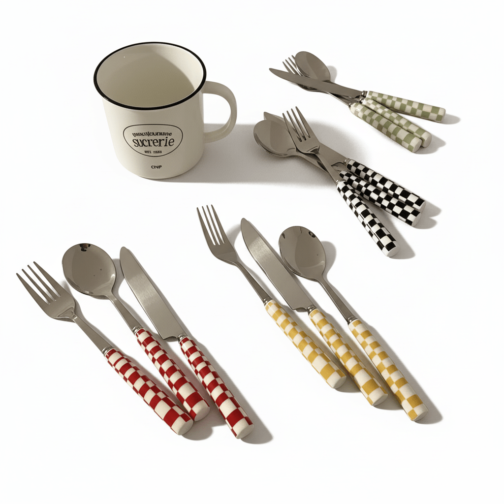 Elegant Tableware Set with Steel Cutlery and Ceramic Handles