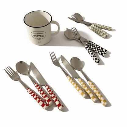 Elegant Tableware Set with Steel Cutlery and Ceramic Handles
