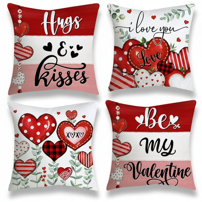 Charming Heart-Themed Cushion Covers Set of 4 for Valentine's Day