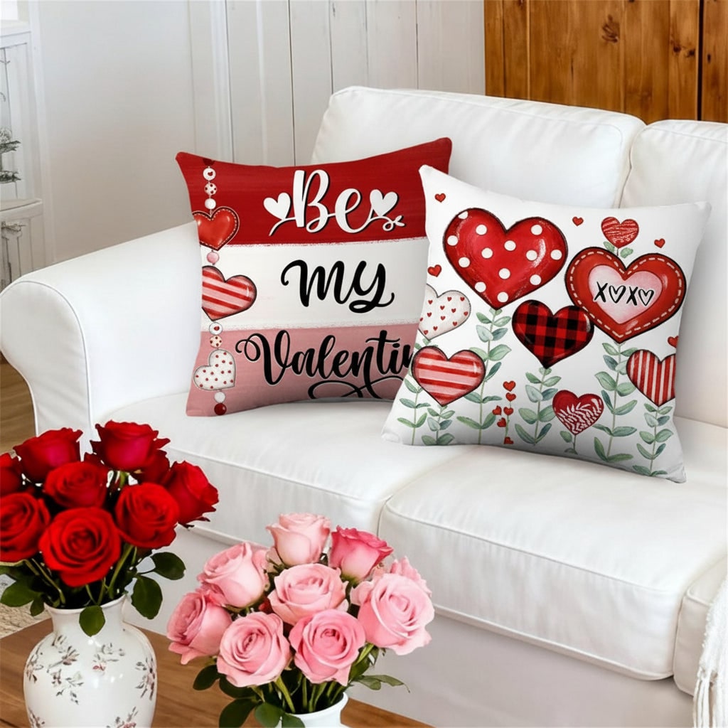 Charming Heart-Themed Cushion Covers Set of 4 for Valentine's Day