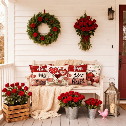 Charming Heart-Themed Cushion Covers Set of 4 for Valentine's Day