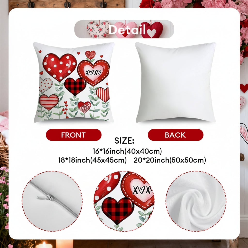 Charming Heart-Themed Cushion Covers Set of 4 for Valentine's Day