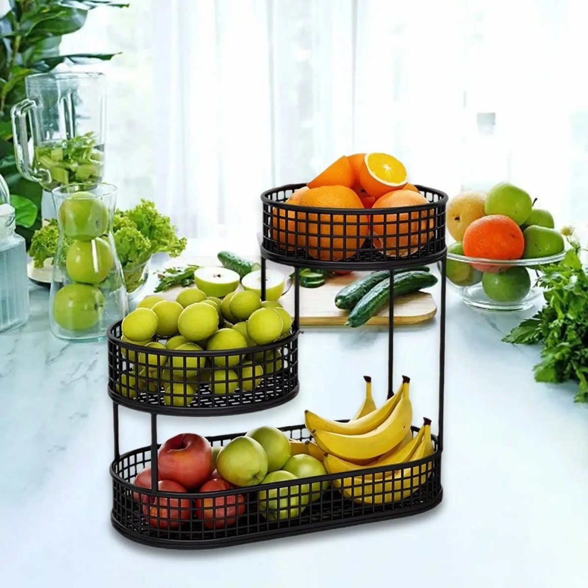 Metal 3-Tier Fruit Stand with Ventilation for Snacks and Bread