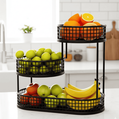 Metal 3-Tier Fruit Stand with Ventilation for Snacks and Bread