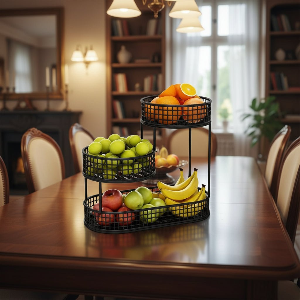 Metal 3-Tier Fruit Stand with Ventilation for Snacks and Bread