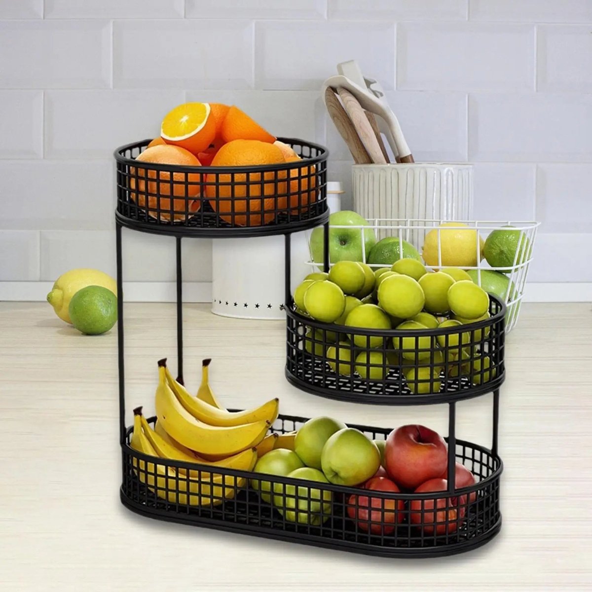 Metal 3-Tier Fruit Stand with Ventilation for Snacks and Bread