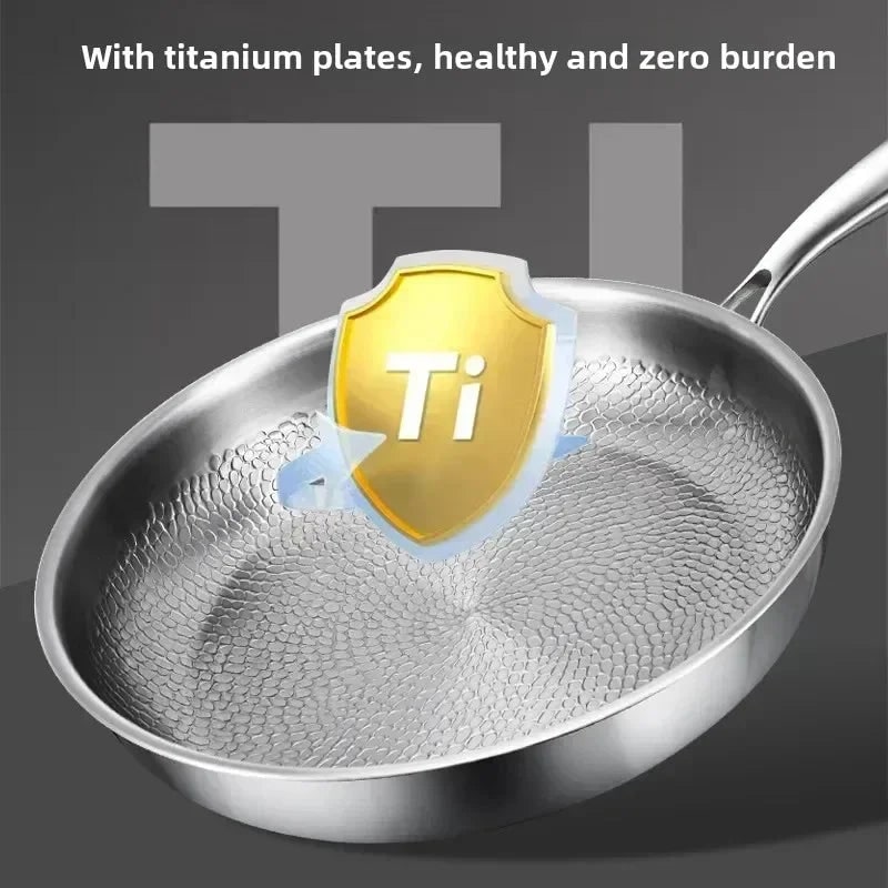 Versatile Titanium-Coated Frying Pan with Durable Steel Design