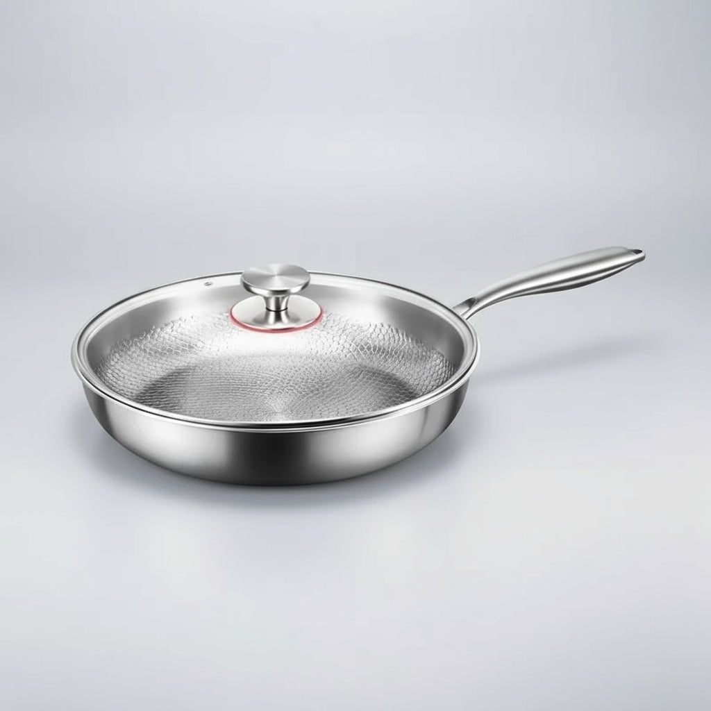 Versatile Titanium-Coated Frying Pan with Durable Steel Design