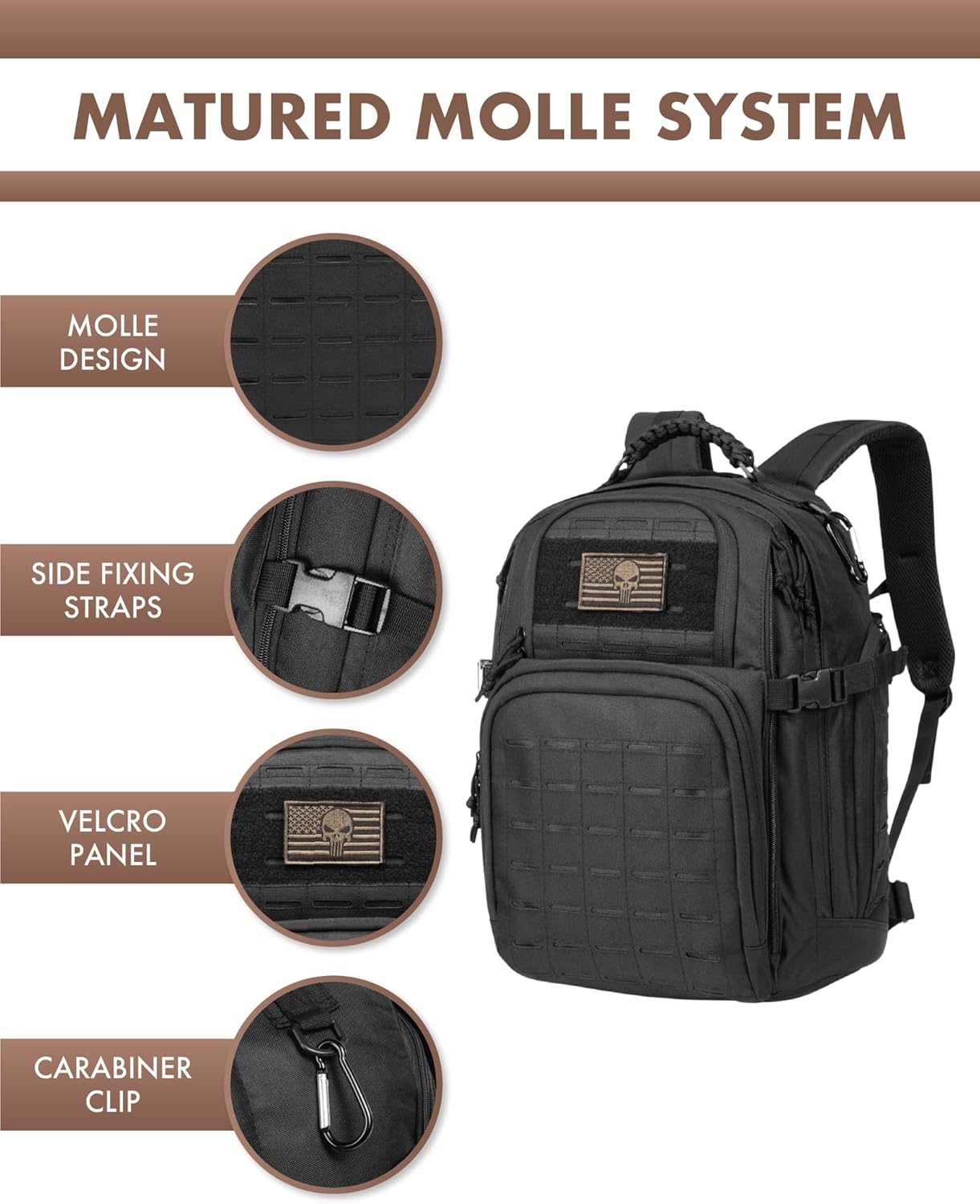 35L Tactical Backpack for Outdoor Use with Molle and Laptop Compartment