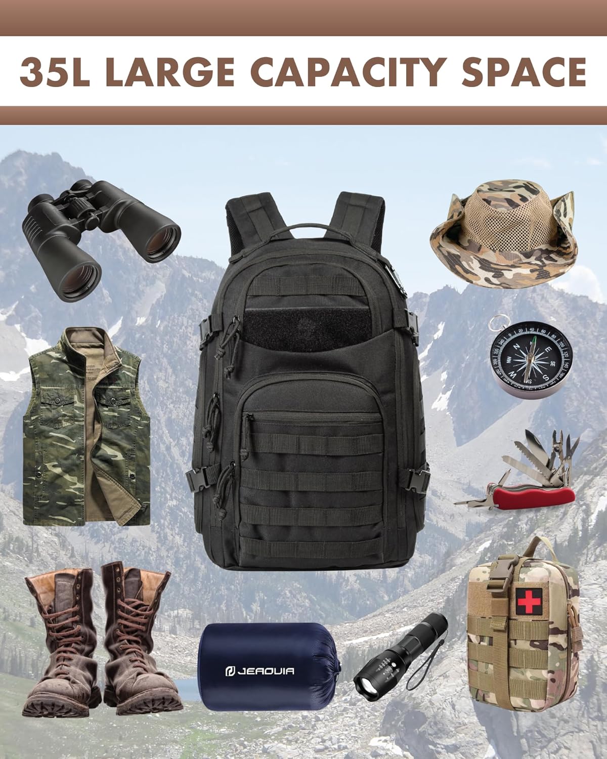 35L Tactical Backpack for Outdoor Use with Molle and Laptop Compartment