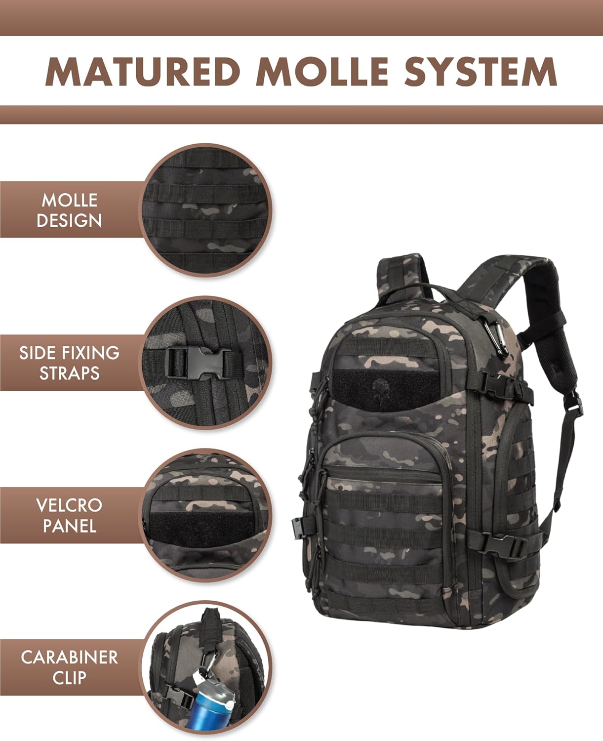 35L Tactical Backpack for Outdoor Use with Molle and Laptop Compartment