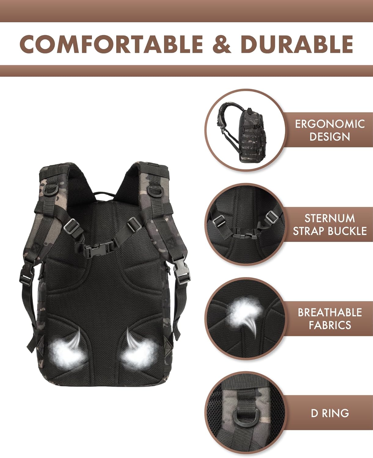 35L Tactical Backpack for Outdoor Use with Molle and Laptop Compartment
