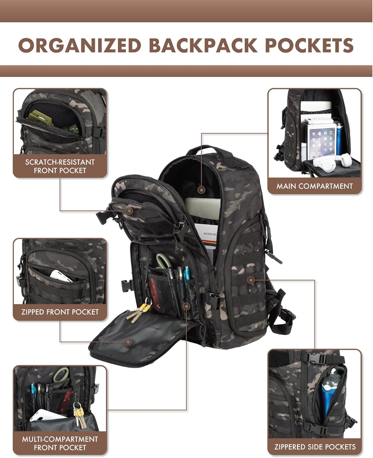 35L Tactical Backpack for Outdoor Use with Molle and Laptop Compartment