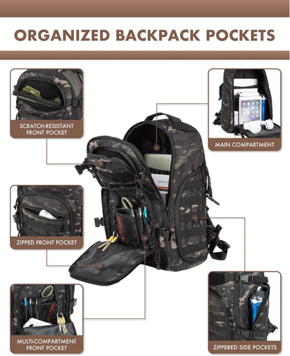 35L Tactical Backpack for Outdoor Use with Molle and Laptop Compartment