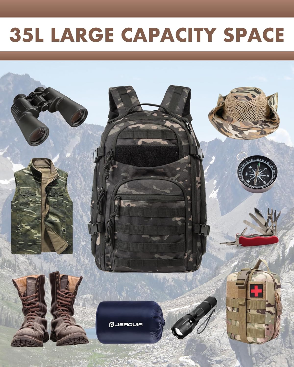 35L Tactical Backpack for Outdoor Use with Molle and Laptop Compartment