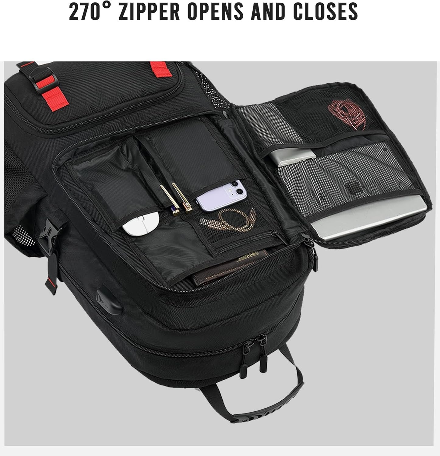 60L Waterproof Laptop Backpack for Travel with USB Port and Shoe Storage