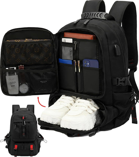 60L Versatile Waterproof Backpack with USB Port & Shoe Storage
