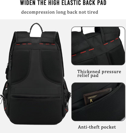 60L Waterproof Laptop Backpack for Travel with USB Port and Shoe Storage