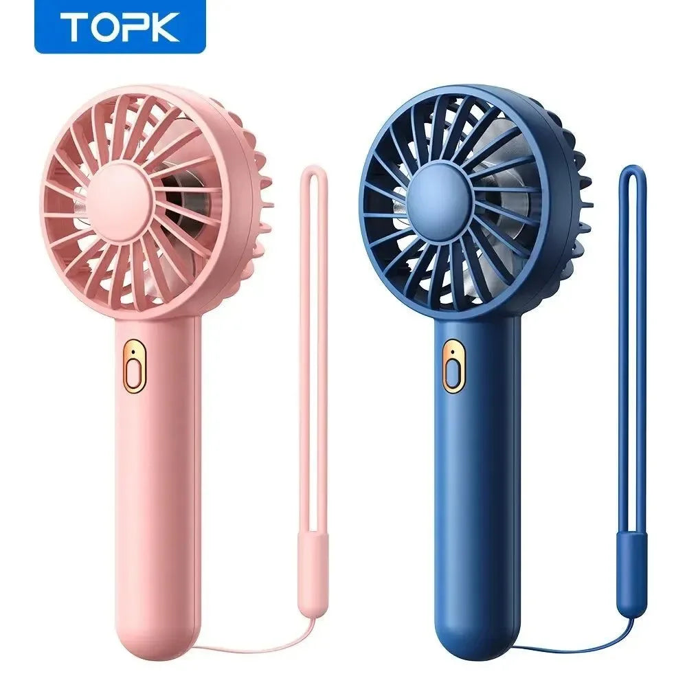 Mini Portable Electric Fan - USB Rechargeable Handheld with 3 Speed Settings for Indoor, Camping, and Room Use