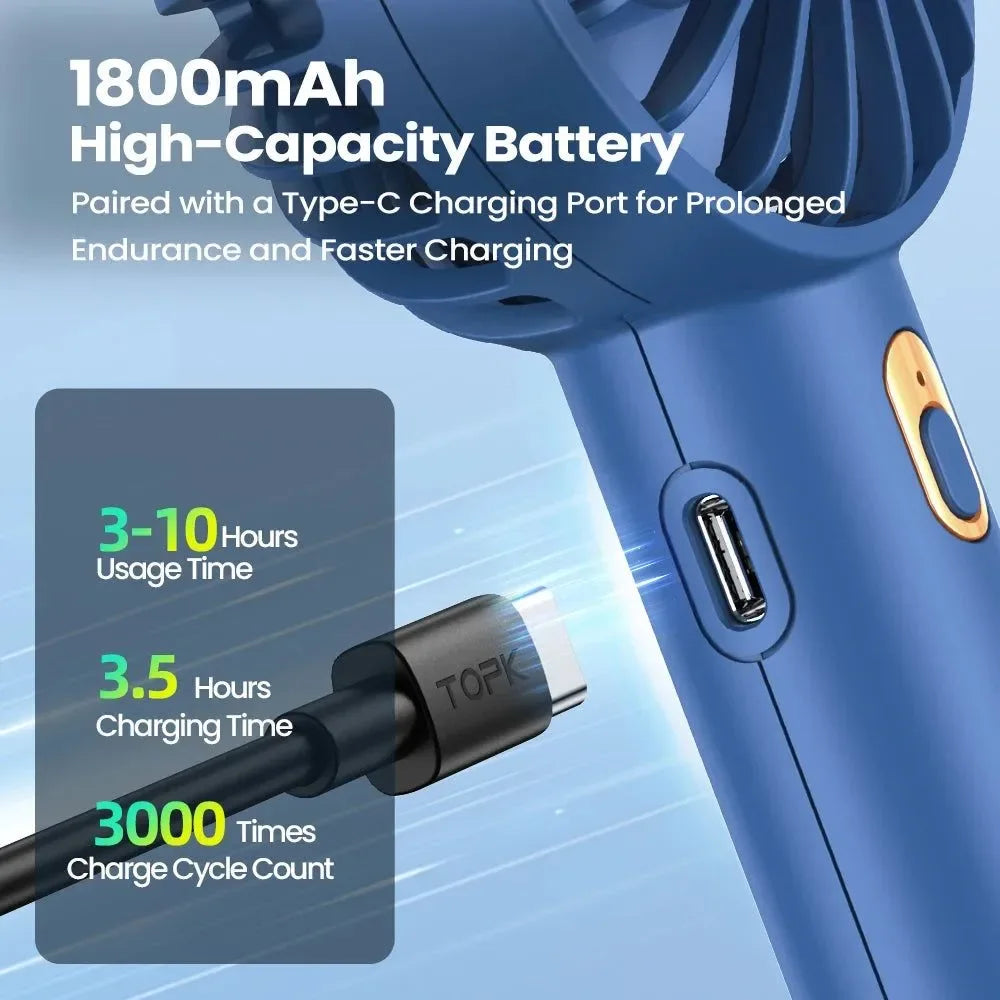 Mini Portable Electric Fan - USB Rechargeable Handheld with 3 Speed Settings for Indoor, Camping, and Room Use