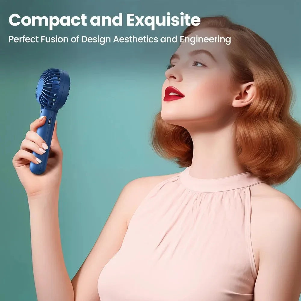 Mini Portable Electric Fan - USB Rechargeable Handheld with 3 Speed Settings for Indoor, Camping, and Room Use