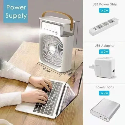 USB-Powered Desktop Fan, Humidifier & Night Light – 3-in-1 Air Cooler