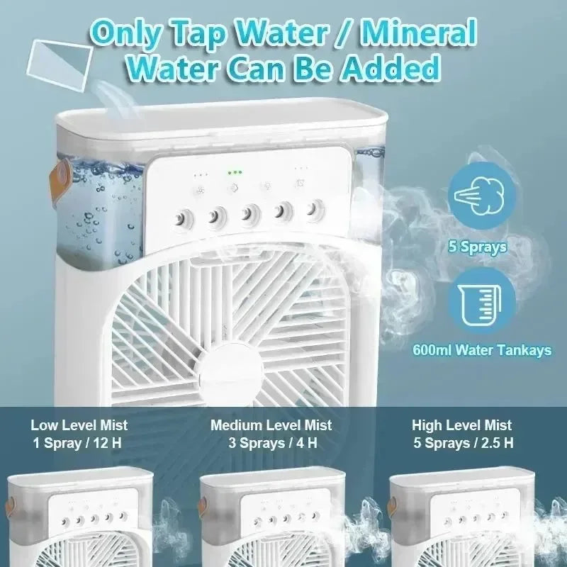 USB-Powered Desktop Fan, Humidifier & Night Light – 3-in-1 Air Cooler