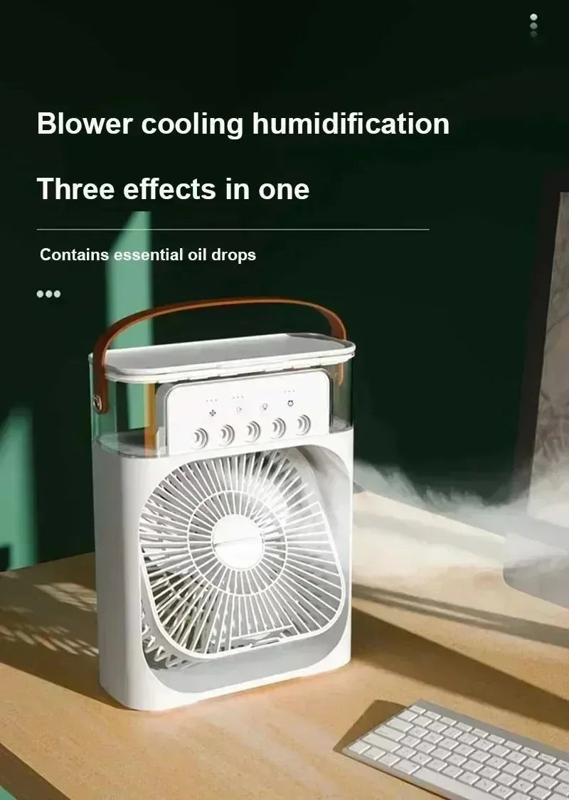 USB-Powered Desktop Fan, Humidifier & Night Light – 3-in-1 Air Cooler