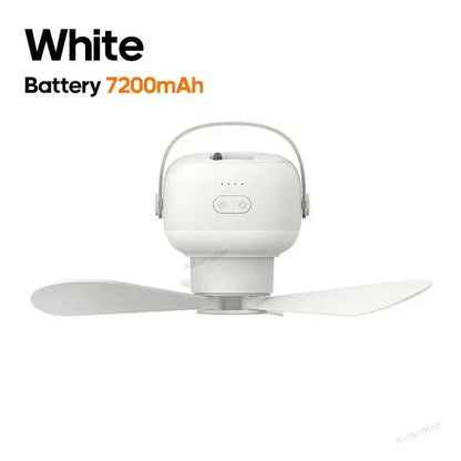 Cordless Ceiling Fan with LED Light and Remote – 7200mAh Camping Fan