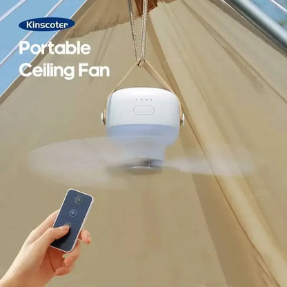 Cordless Ceiling Fan with LED Light and Remote – 7200mAh Camping Fan