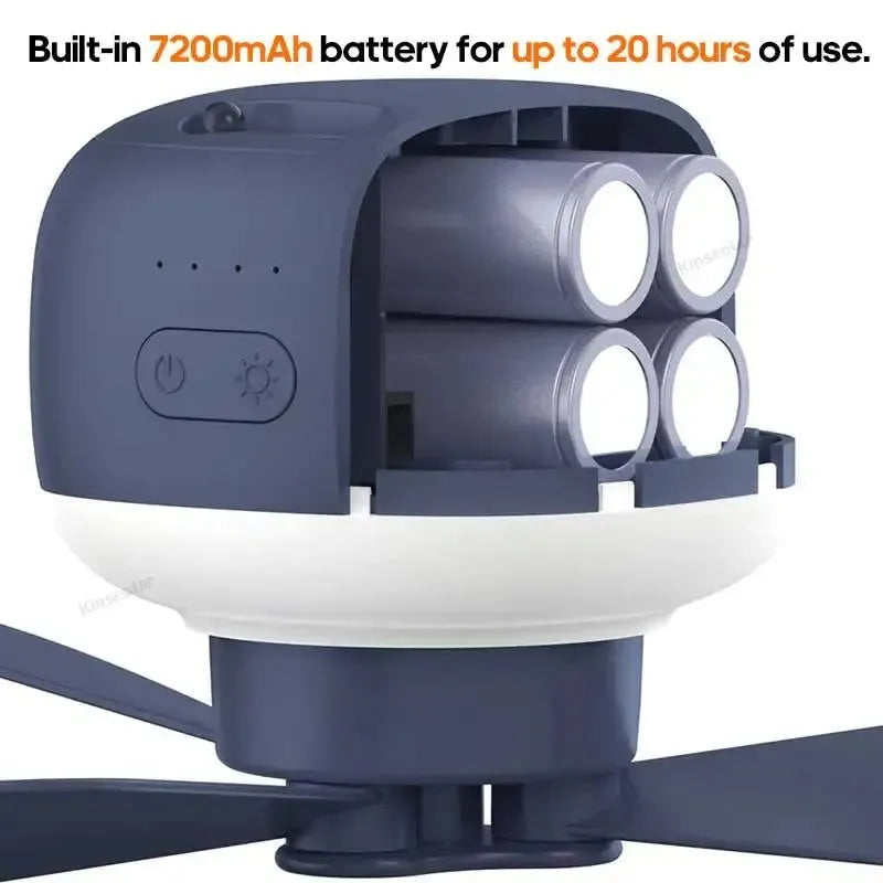 Cordless Ceiling Fan with LED Light and Remote – 7200mAh Camping Fan