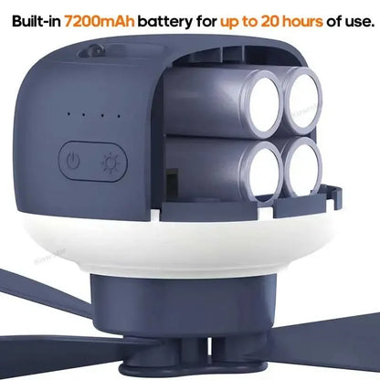 Cordless Ceiling Fan with LED Light and Remote – 7200mAh Camping Fan