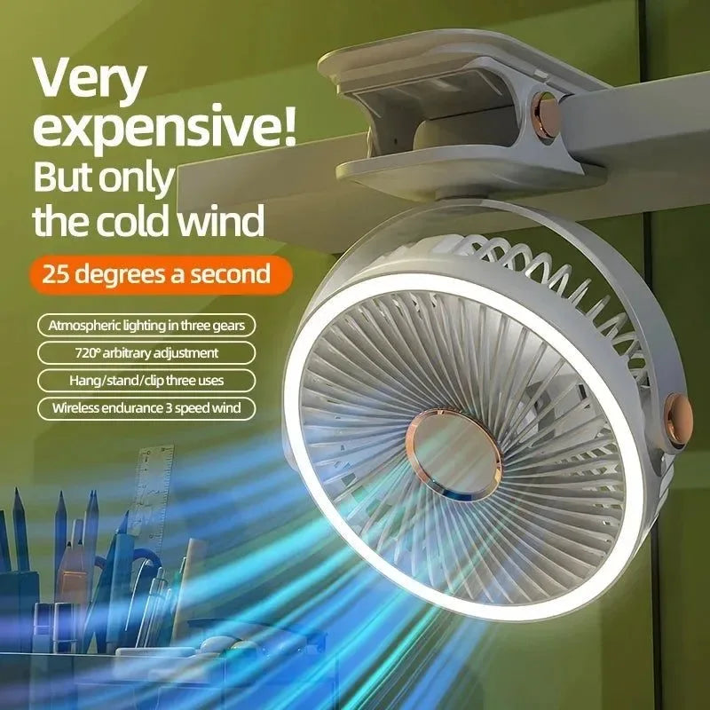 Rechargeable Clip-On Fan with 3 Speed Settings - Portable Wireless Air Circulator