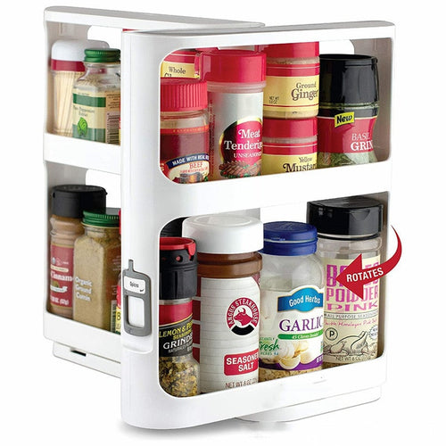 Dual-Level Spice Storage Carousel with Sliding Base for Easy Access