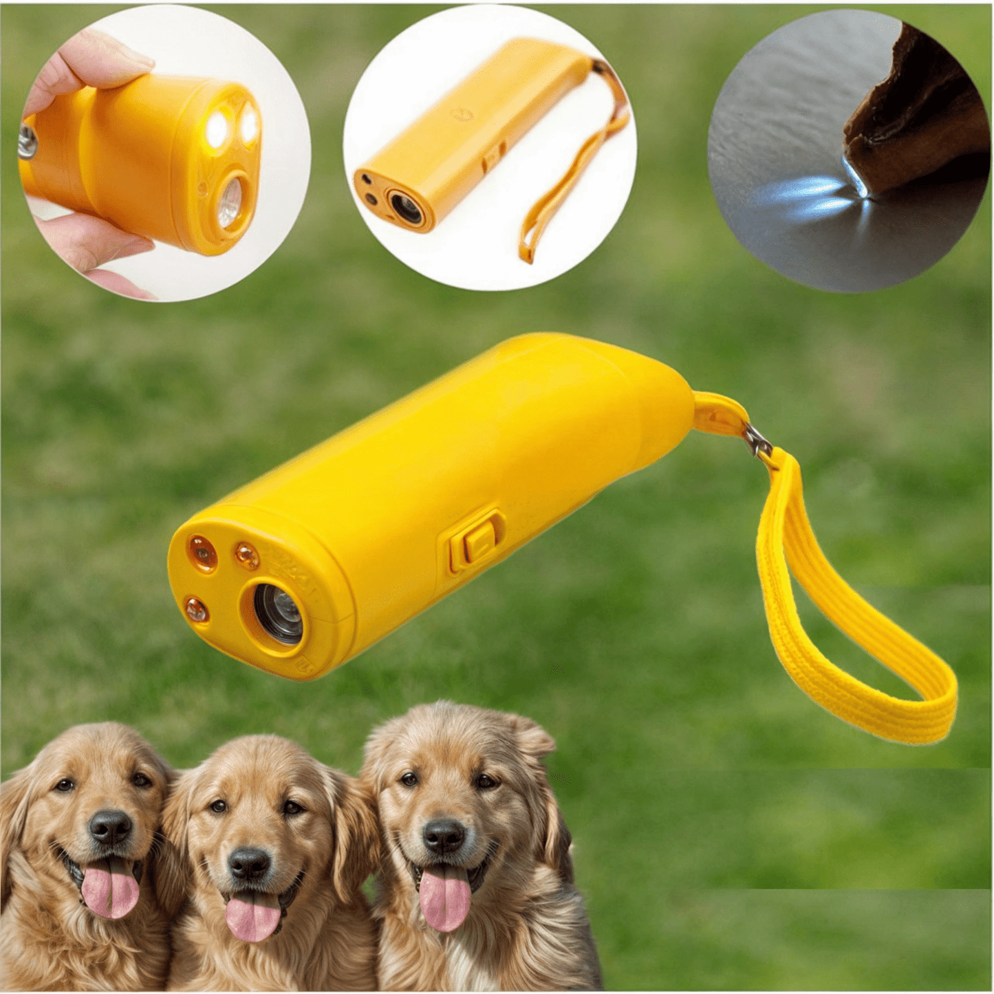 Compact Ultrasonic Dog Training Device with LED Light, 5-Meter Range, Wrist Strap