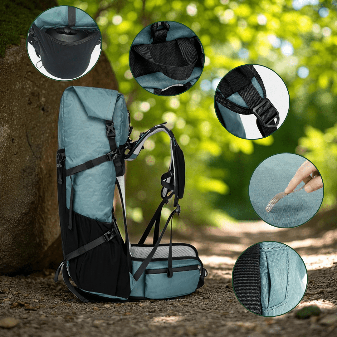 50L Lightweight Roll-Top Hiking Backpack with Water-Resistant Ripstop Nylon