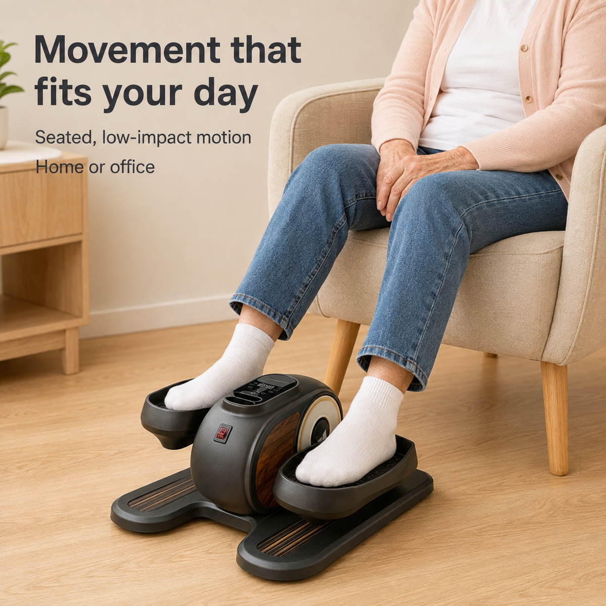 Seated Pedal Exerciser with Remote – Electric Under Desk Elliptical Machine, LCD Display, 12 Speeds, No Assembly Required