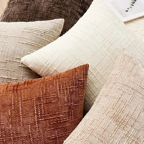 Bamboo-Textured Solid Color Chenille Cushion – Throw Pillow for Sofa & Bedroom