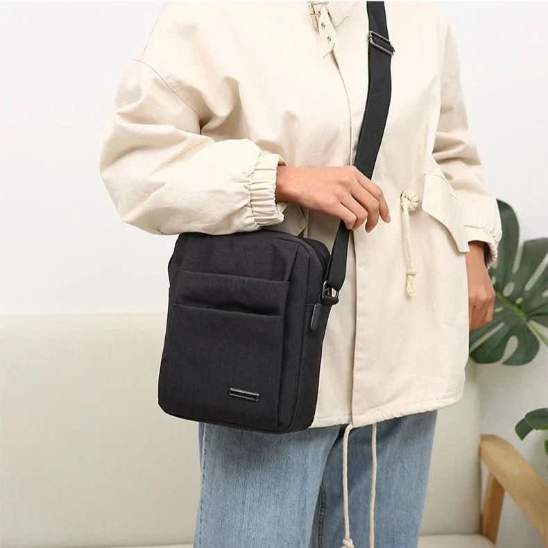 Water-Repellent Shoulder Bag for Men with Zippered Pockets and Adjustable Strap