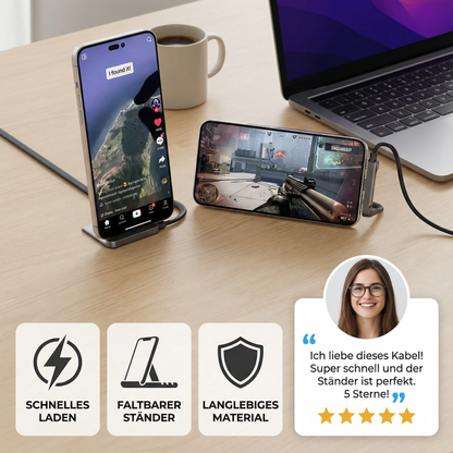 Dual-Function USB-C Charging Cable with Foldable Phone Holder