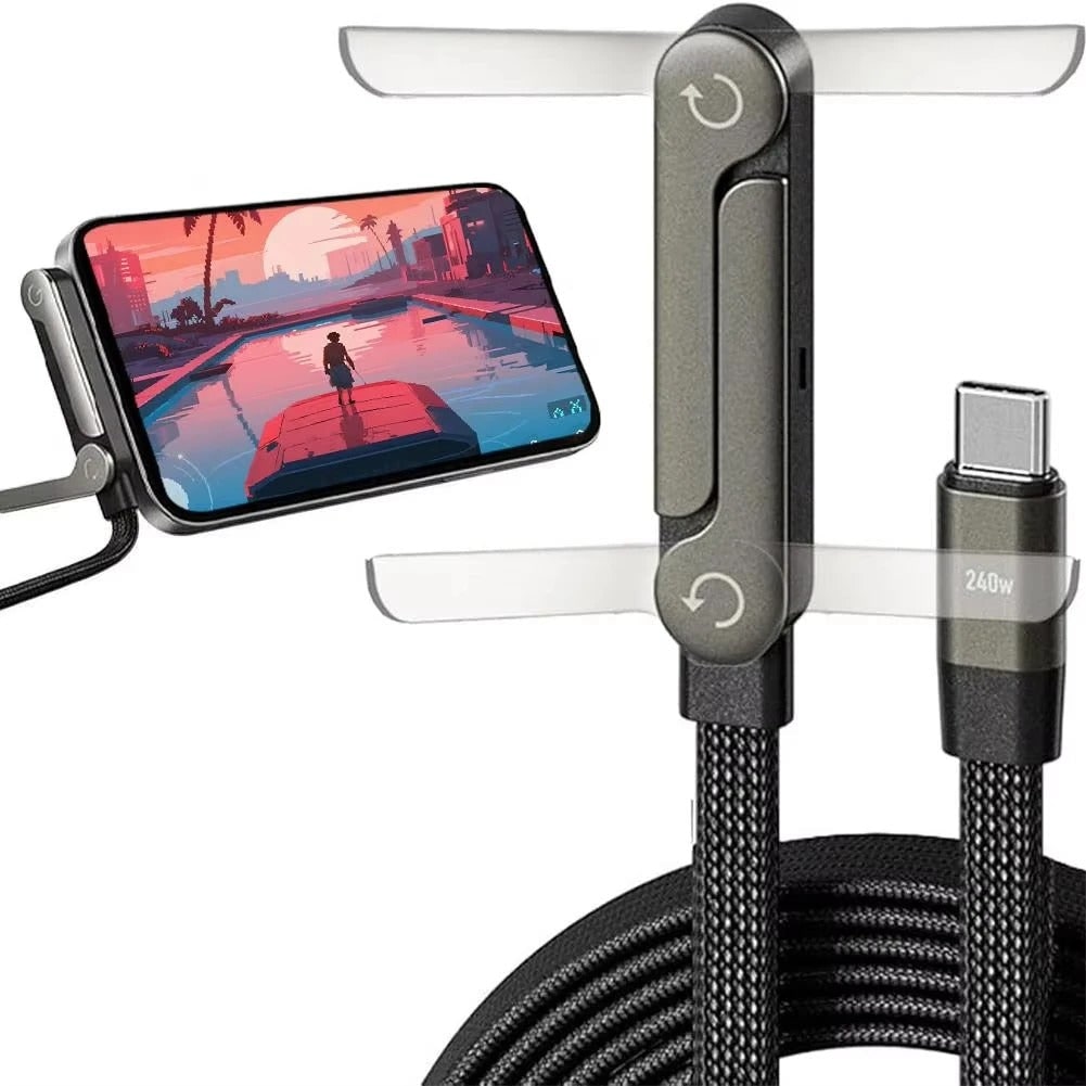 Dual-Function USB-C Charging Cable with Foldable Phone Holder