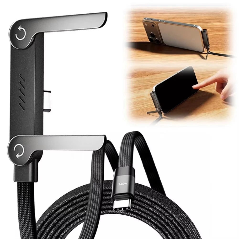 Dual-Function USB-C Charging Cable with Foldable Phone Holder