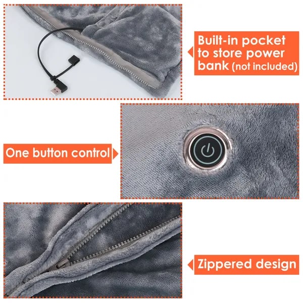 Cozy USB-Connected Fleece Wrap with Adjustable Heating Zones