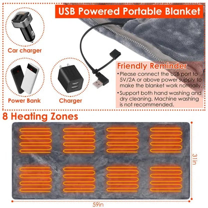 Cozy USB-Connected Fleece Wrap with Adjustable Heating Zones